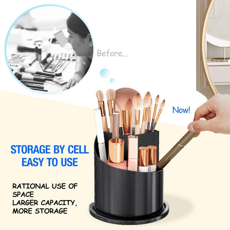 JIANGLAI Makeup Brush Holder with Lid, 360 Rotating Multifunction Clear Dustproof Skincare Cosmetic Tools Storage Organizer for Vanity Desktop Bathroom Countertop (Black) - Image 5